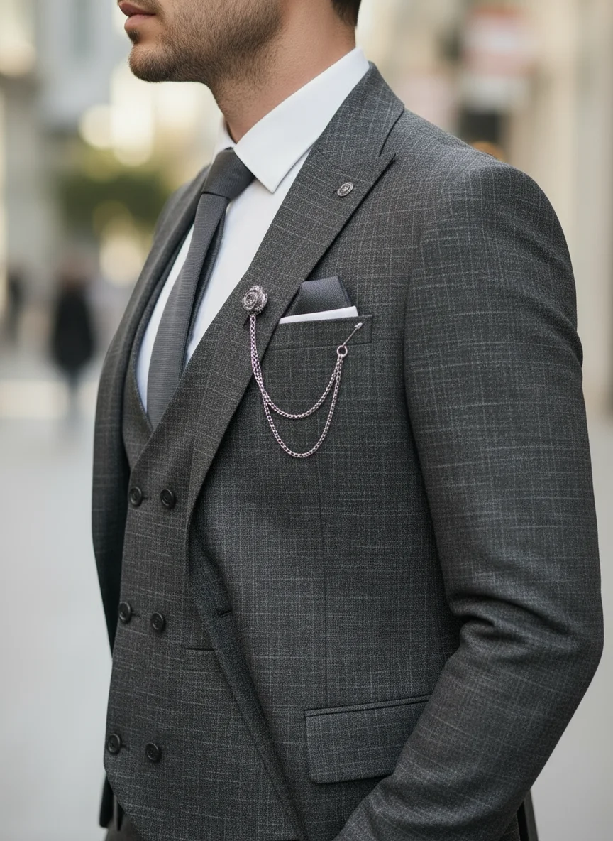 Siyah (Beyaz Kırçıllı) Slim Fit Takım